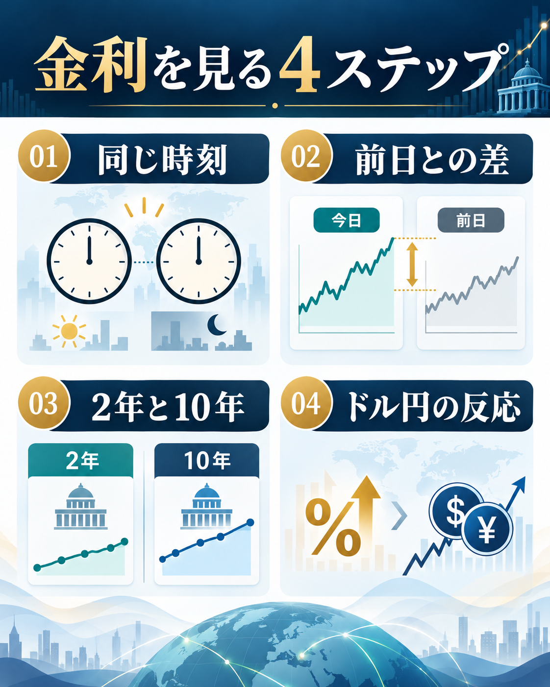 米金利とドル円を同じ時刻・比較期間で確認する4ステップ