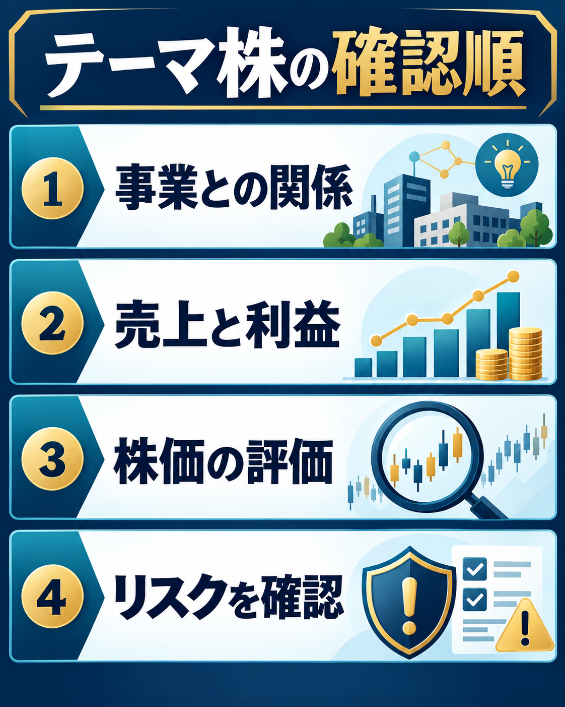 日本株のテーマ株を事業・業績・株価評価・リスクで確認する手順