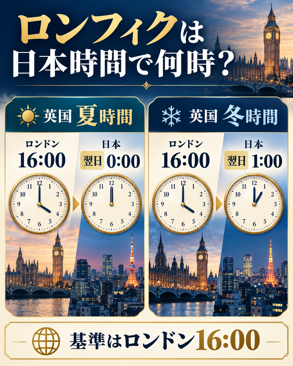 ロンドンフィキシングの日本時間は英国夏時間で翌日0時、冬時間で翌日1時