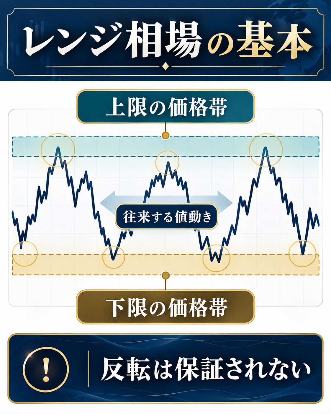 FXのレンジ相場の上限と下限の価格帯を示す概念図