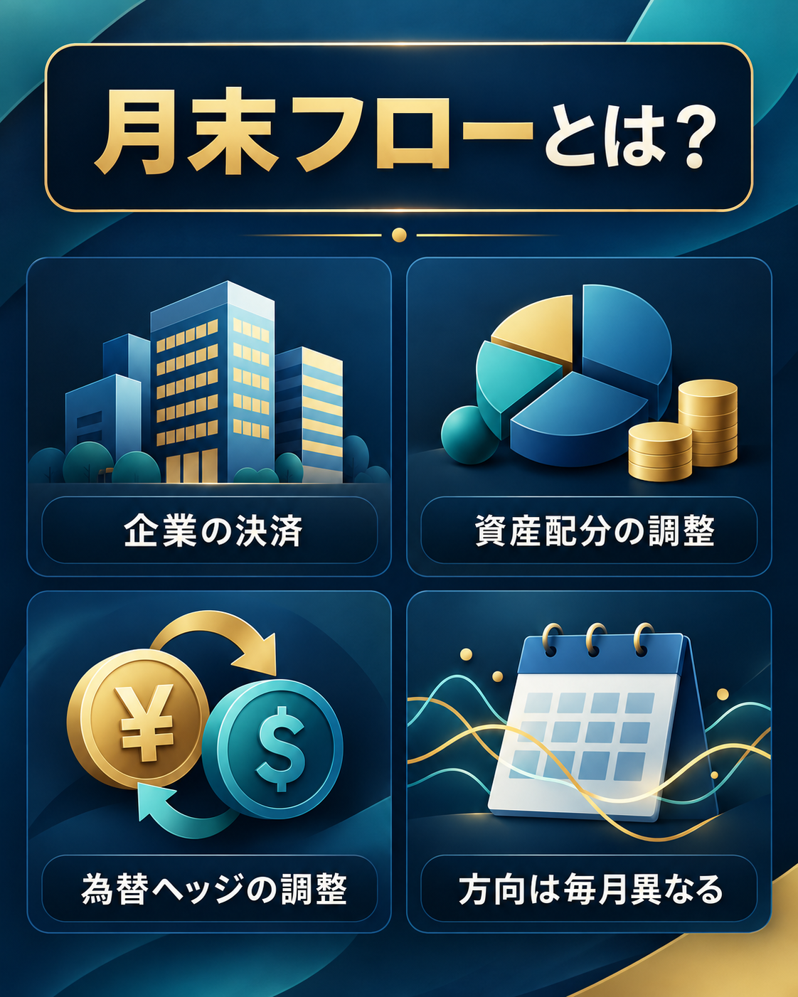 月末フローの企業決済・資産配分・為替ヘッジの仕組み