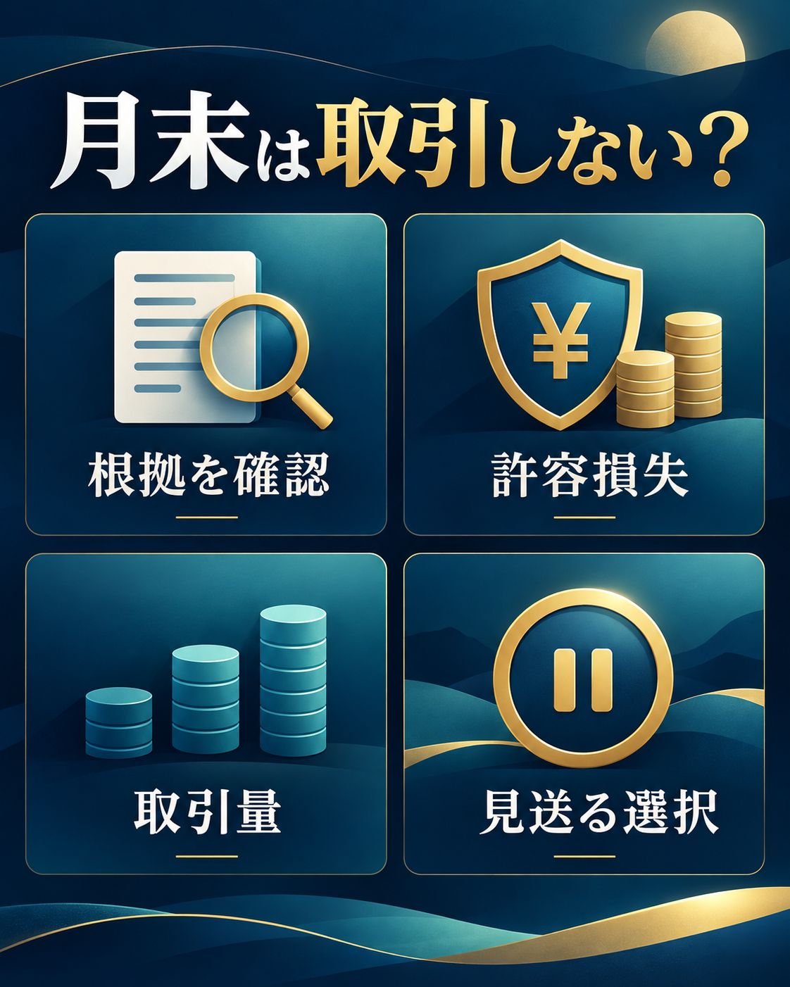 月末のFXで根拠・許容損失・取引量と見送りを確認する図解