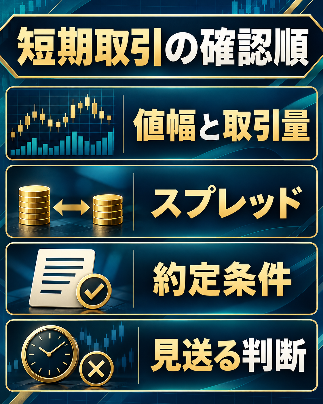 ゴールド短期取引で値幅取引量・スプレッド・約定・見送りを確認する手順
